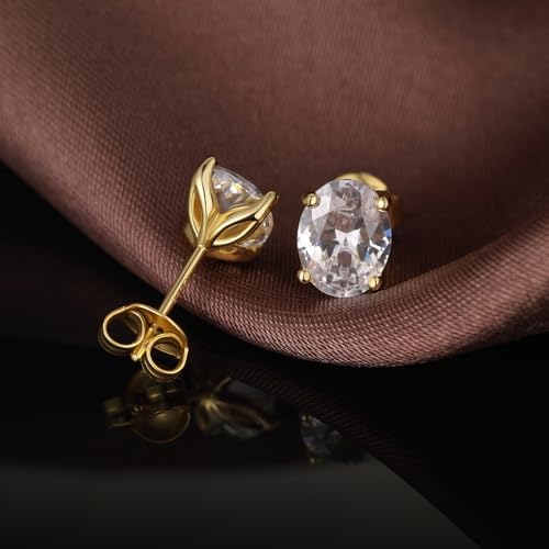 Brilliant Heart-cut/Oval-cut/Trillion-cut/Cushion-cut/Emerald-cut/Marquise-cut Stud, 925 Sterling Silver Cubic Zirconia Stud Earrings for Women Men - style: D-Oval cut-yellow