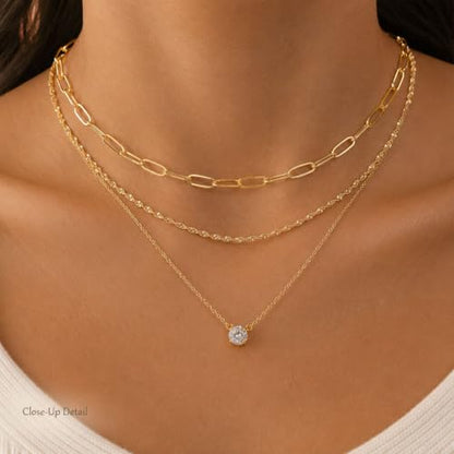 Gold Neklace Stack Dainty Gold Herringbone Necklace for Women Layered Paperclip Chain Necklaces Rhinestone Drop Simple Jewelry Gifts for Women - color: A5:3pcs-gold rh