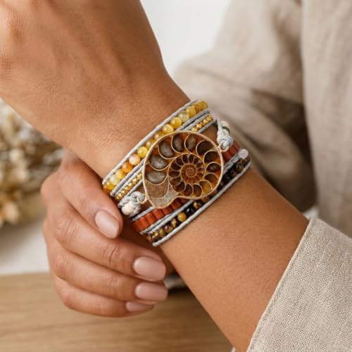 YGLINE Boho Handmade Wrap Leather Tube Crystal Stone Bracelet for Women - color: Fossil-5w