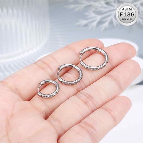 ASTM F136 Titanium Hoop Earrings for Women Small Huggie Hoop Earrings Hypoallergenic Helix Conch Cartilage Hoops Cubic Zirconia Cuff Earring Piercing Jewelry For Women Sensitive Ears 20G 18G - size: 20G - Inner Dia.:12mm
