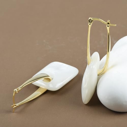 Multicolor Acrylic Dangle Hoop Earrings for Women, 2-Way Detachable Geometric Statement Earrings, Lightweight Fashion Jewelry Gifts - color: White