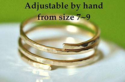 Mu-Yin Jewelry Adjustable Gold Ring for Women | 14K Gold-Filled Modern Minimalist Stacking Ring, Dainty Handmade Jewelry, Open Band, MEDIUM Size 8, Made in USA