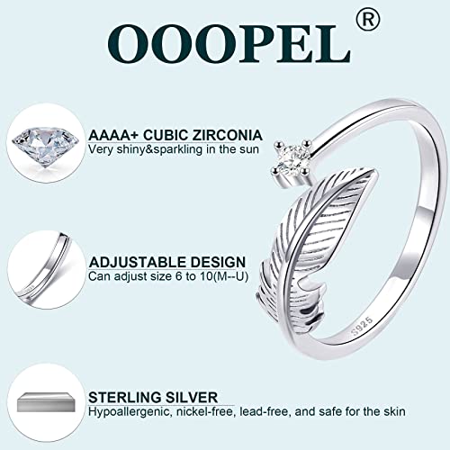 OOOPEL Sterling Silver Adjustable Ring S925 Silver Rings for Women Cubic Zirconia Twist Love Knot Dainty Ring Silver Minimalist Open Finger Rings Silver Thumb Sterling Silver Ring - color: feather ring