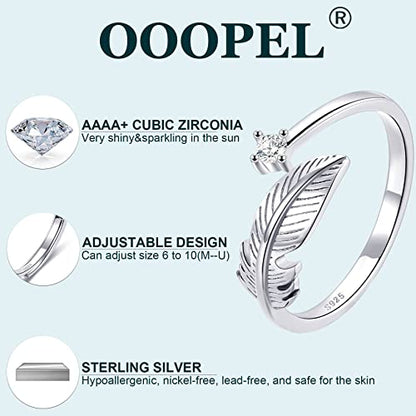 OOOPEL Sterling Silver Adjustable Ring S925 Silver Rings for Women Cubic Zirconia Twist Love Knot Dainty Ring Silver Minimalist Open Finger Rings Silver Thumb Sterling Silver Ring - color: feather ring