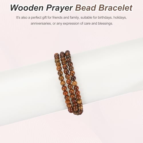 MECCANIXITY Prayer Beads Bracelet, Natural Wooden Bead Mala Bracelets Link Wrist Men Women Beaded Stretch Crafts Bangle - color: Rosewood Color