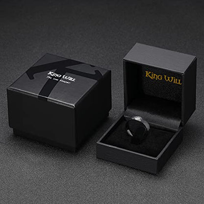 King Will Men's Tungsten Carbide Wedding Ring Hammered Groove Wedding Band Mens Two Tone Engagement Ring for Men and Women Matte Brushed Finish Comfort Fit - color: 6mm black