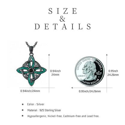 Witch Necklace 925 Sterling Silver Pentagram Triple Moon Pentacle Pendant Wiccan Pagan Jewelry Witchy Gifts for Women - style: Witches Knot-Malachite