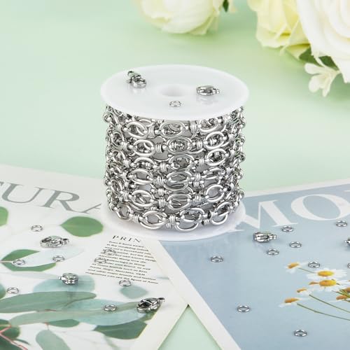 KYUNHOO 2M Oval Circle Chains for Jewelry Making Findings with Connectors | Silver Chain Roll 304 Stainless Steel Jewelry Chain Spool for Jewelry Making Supplies - color: Circle Silver