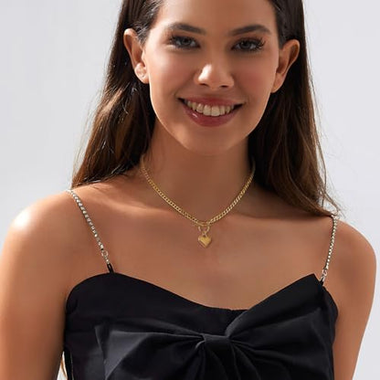 HERIER Cute Heart Necklace Dainty 18k Gold Plated Tiny Heart Pendant Choker Necklaces Small Gold Love Open Heart Chain Necklace for Women Simple Gold Necklace for Women Trendy Jewelry - color: Chunky Puffy Heart Necklace-Gold