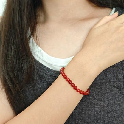 Natural Healing Gemstone Bracelet Handmade Yoga Stretch Elastic Bracelet Stress Relief Crystal Jewelry for Men and Women - color: Carnelian (Luck), size: 6mm