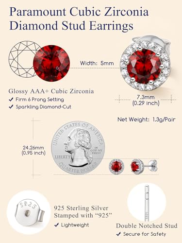 Suplight 925 Sterling Silver Birthstone Stud Earrings for Women, Round/Heart/Teardrop/Square Crystal Diamond Earrings for Women, Dainty Birthday Gifts Jewelry - color: style a-01. round-January (Created Garnet)