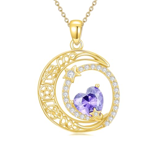 Midari 18K Yellow Gold Sun Moon Star Pendant Rose Flower Necklaces I Love You Forever Sun Moon Jewelry Gift for Mother Women - color: 06-Jun-Alexandrite, style: Moon&Star