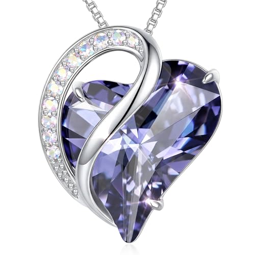 Crystal Heart Necklace for Women - Quietrose Faceted Crystal Heart Pendant with Sparkle Accents, Silver-Tone Curved Frame, 0.85" x 0.73", 18+2" Adjustable Chain, Elegant Gift for Her - color: Violet - Dreamlit Night