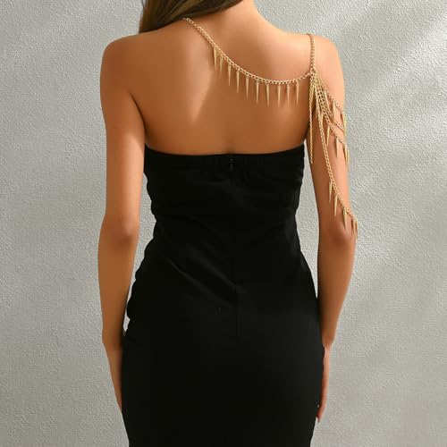 Gold Body Chain Shoulder Chain Punk Rivets Arm Chain Layered Tasssel Shoulder Necklace Festival Party Bridal Body Jewelry