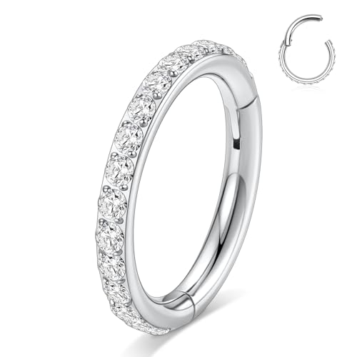 GAGABODY Surgical Steel Hypoallergenic Nose Ring Earring CZ Hoop for Unisex | Hinged Seamless Clasp,Used in Nostril,Septum,Lip,Eyebrow,Nipple and All Ear Piercings.22G to 12G,Inner Diameter 5mm to 14mm - color: Style1:Silver+Clear CZ, size: 12mm