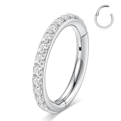 GAGABODY Surgical Steel Hypoallergenic Nose Ring Earring CZ Hoop for Unisex | Hinged Seamless Clasp,Used in Nostril,Septum,Lip,Eyebrow,Nipple and All Ear Piercings.22G to 12G,Inner Diameter 5mm to 14mm - color: Style1:Silver+Clear CZ, size: 12mm