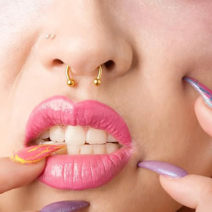 Telooco 8 Pcs 16G Septum Rings Surgical Steel Horseshoe Nose Ring Hoop Eyebrow Lip Navel Piercing Ring Earrings Septum Piercing Jewelry for Women Men 6/8/10/12mm (Black) - color: Gold