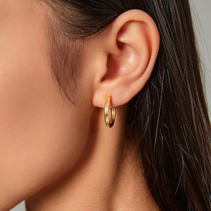 Clip on Earrings for Women, 14K Real Gold Plated Non Pierced Hoop, Clip on Hoops for Non Pierced Ears Gold and White Gold - color: 20mm Hoop Gold