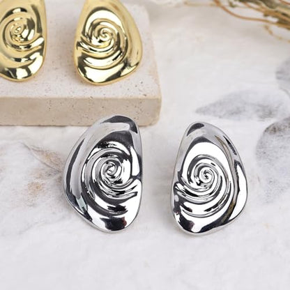 Jean Beau Chunky Gold Stud Earrings for Women Trendy Gold Plated Dangle Drop Prom Birthday Fashion Office Jewelry Gift - color: Shell