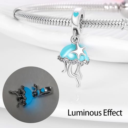 HappyStar 925 Sterling Silver Animal Dogs Charms Pendants fit Pandora Bracelets Necklaces Flowers Sports Travel Charms for Bracelets Women Jrwelry Gifts(with one Spacer Bead Charms) - style: Jellyfish pendant