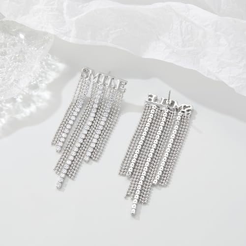 Long Tassel Dangle Drop Earrings, Silver/Gold Cz Chain Earrings for Women Fringe Geometric Bar Drop Formal Earrings Prom Party Lightweight Jewelry Gifts - color: I