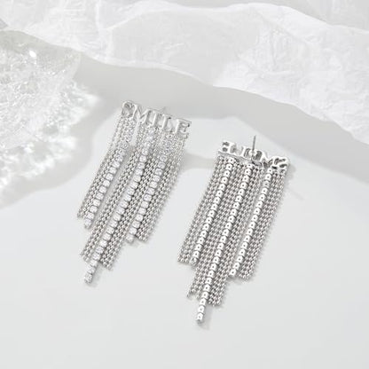 Long Tassel Dangle Drop Earrings, Silver/Gold Cz Chain Earrings for Women Fringe Geometric Bar Drop Formal Earrings Prom Party Lightweight Jewelry Gifts - color: I
