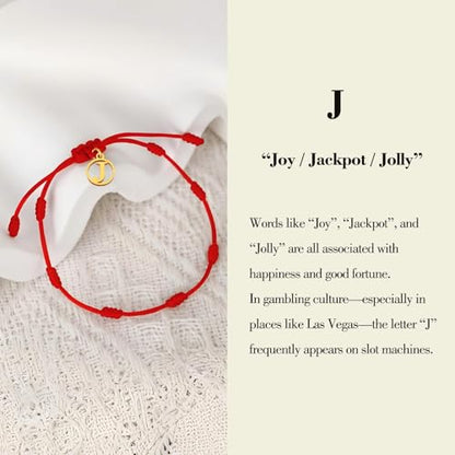 Red String Bracelet with Initial Letter and 7 Protective Knots – Adjustable Kabbalah Bracelet for Women & Men, Personalized Good Luck Charm for Positive Energy - color: J