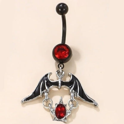 14G Black Bat Crystal Dangle Belly Button Ring for Women 316L Surgical Steel Red Cubic Zirconia Dangling Belly Navel Barbell Rings Halloween Gothic Body Piercing Jewelry