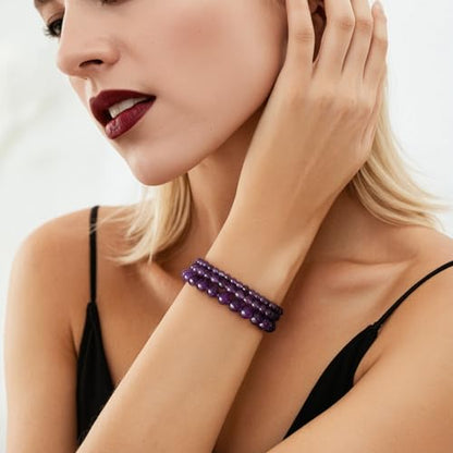 Crystal Beaded Bracelets for Women 4mm Clear Quartz Bead Handmade Gemstone Stretch Elastic Bracelet Natural Stone Crystal Healing Reiki Spiritual Jewelry Gifts - color: Amethyst, size: 4mm