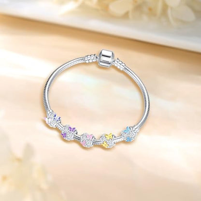 Butterfly Daisy Flower Heart Charm Clear CZ Bead for European Bracelet - style: Purple