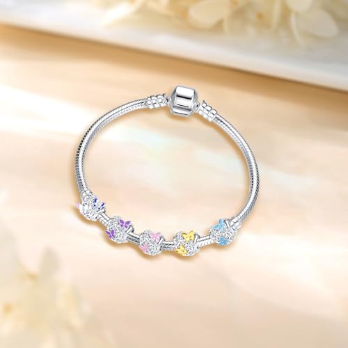 Butterfly Daisy Flower Heart Charm Clear CZ Bead for European Bracelet - style: Gold