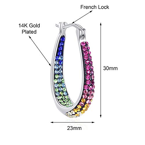 Savlano 14K White Gold Plated Inside Out Crystal Hoop Earrings For Women Comes With Savlano Gift Box - color: Rainbow