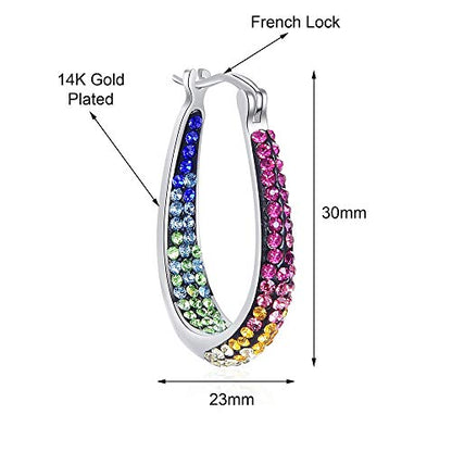 Savlano 14K White Gold Plated Inside Out Crystal Hoop Earrings For Women Comes With Savlano Gift Box - color: Rainbow