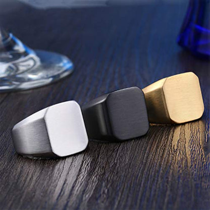 Stainless Steel Signet Ring for Men Solid Square Biker Rings Matte Brushed/Polished Finish - color: Brushed, Gold