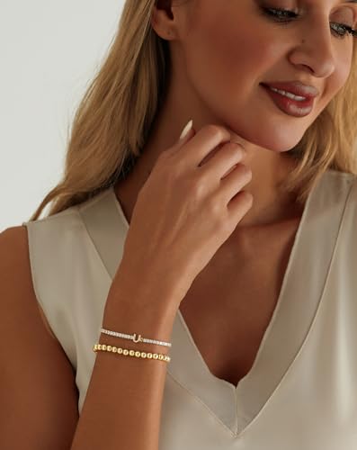 14K Gold Plated Bracelets for Women Dainty Tennis Initial Bracelet Trendy Beaded Stackable Charm Bracelets Layered Waterproof Bracelet Dainty Bracelet for Women Jewelry Gifts - style: U
