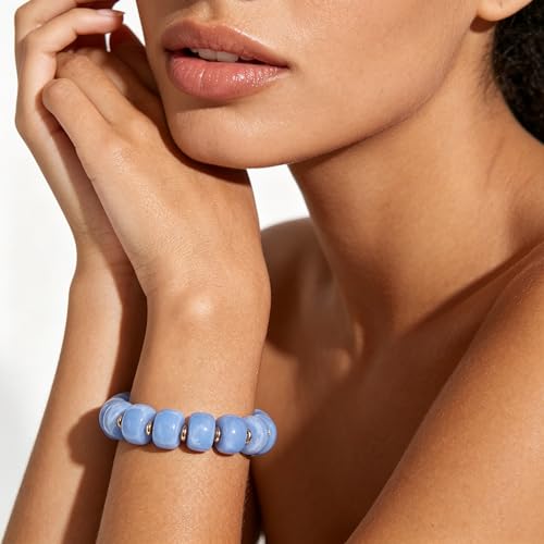 Colorful Beaded Bracelets Boho Jewelry for Women Multicolor Resin Chunky Bracelet Summer Vacation Outfits Beach Gifts - color: Blue