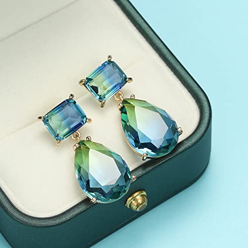 Crystal Earrings CXUEMH Teardrop Earrings for Women Blue and Green Dangle Earrings Elegant Earrings for Prom Emerald Green Earrings Formal Jewelry Crystal Drop Earrings - color: Style B