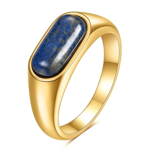 MYNENEY Signet Mens Pinky Rings Statement Wedding for Women - color: Blue stone-Gold