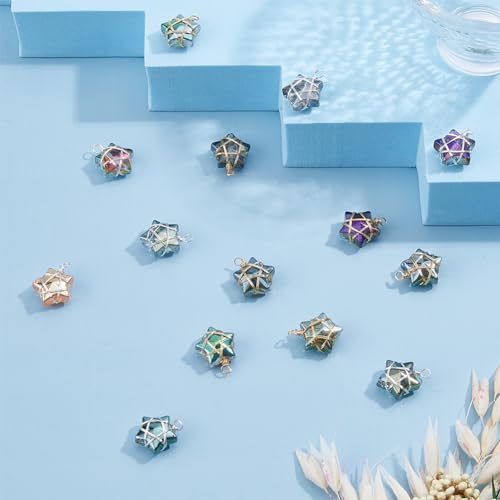 SUPERFINDINGS 40Pcs Wire Wrapped Star Pendants AB Color Electroplate Glass Charms Mixed Color Crystal Dangle Charms for Earring Bracelet Necklace Jewelry Making - color: Gold+Silver
