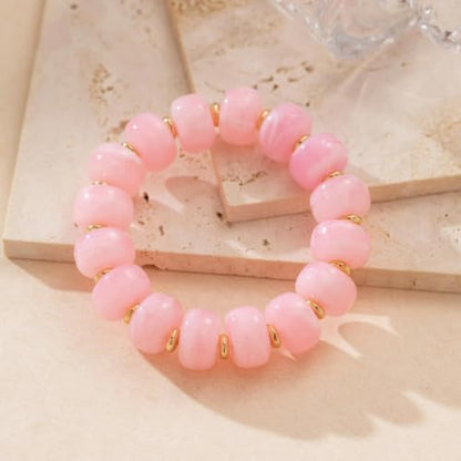 Bead Bracelet for Women Vibrant Color Resin Beads Bracelets Elastic Stretch Chunky Bracelet Boho Summer Beach Vacation Jewelry - color: DunPink