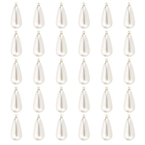 PATIKIL Pearl Charm, 30Pcs Pearl Beads Teardrop Faux Pearl Pendant with Loop for Jewelry Making Bracelets Earrings Necklace - color: Gold, size: 26x13mm
