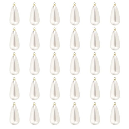 PATIKIL Pearl Charm, 30Pcs Pearl Beads Teardrop Faux Pearl Pendant with Loop for Jewelry Making Bracelets Earrings Necklace - color: Gold, size: 26x13mm