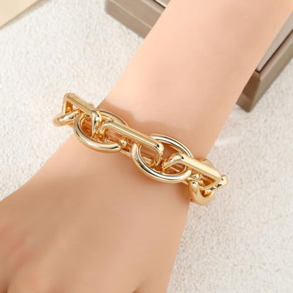 Chunky Gold Bracelet for Women Non Tarnish, Trendy Stretch Cuban Link Chain Plated Gold Bangle Bracelets - color: O-F-Gold