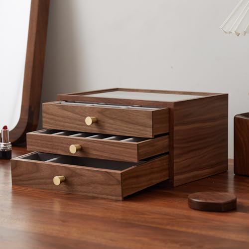Black Walnut Jewelry Organizer, 3 Layer | Wooden Jewelry Box, For Women, For Necklaces Ring Earring - size: 3 Layer