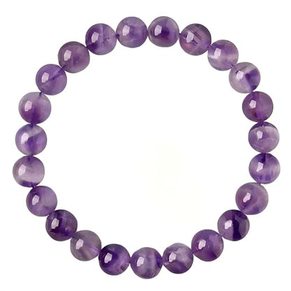 Natural Amethyst Beaded Bracelet, Purple Gemstone, Round Polished Beads, Stretch Style - size: 8MM buckle