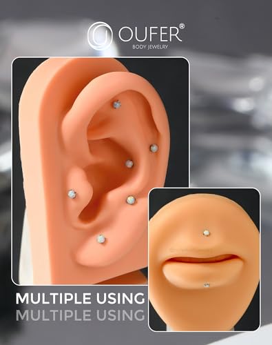 OUFER 2PCS 16G/20G Nose Lip Studs, G23 Solid Titanium Threadless Push in Nose Nostril Lip Labret Medusa Monroe Helix Cartilage Tragus Conch Lobe Piercing Jewelry for Women Men - color: Silver bar, Claw Opal, size: 2pcs, 16g 8mm, 2.5mm Opal