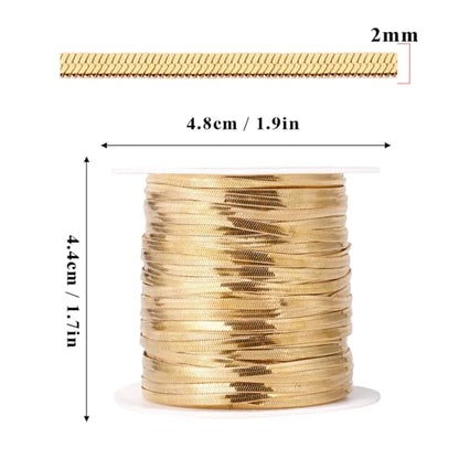 33FT 2mm Stainless Steel Gold Snake Chains Roll Bulk for Jewelry Making | 18K Gold PVD Plated 304 Stainless Steel Flat Snake Chains Roll Spool for DIY Craft - color: 2.0mm Gold Flat Snake Chains
