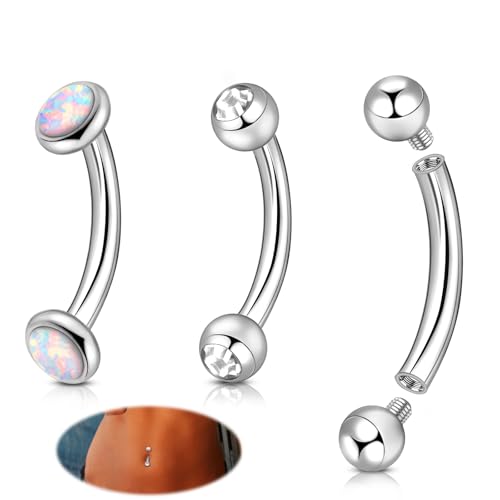 3-12 Pcs 14G Belly Button Rings Belly Rings for Women CZ Opal Navel Rings Belly Piercings Jewelry Belly Barbells Stainless Steel Body Belly Button Piercing Jewelry - color: Silver 3pcs 10mm