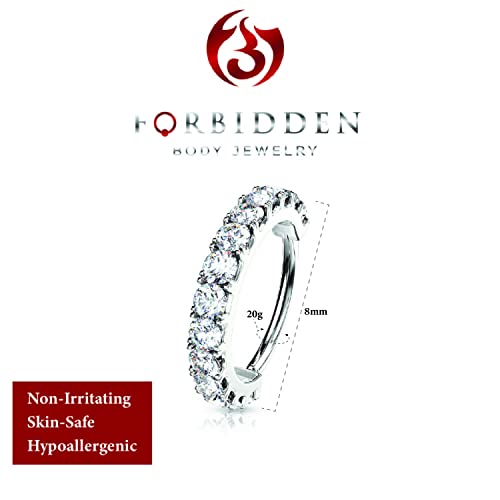 Forbidden Body Jewelry 16-20g 8mm CZ Lined Plated Brass Bendable Nose Ring and Cartilage Hoop (Choose Gauge/Plating/Color) - style: 20g - Platinum Plated