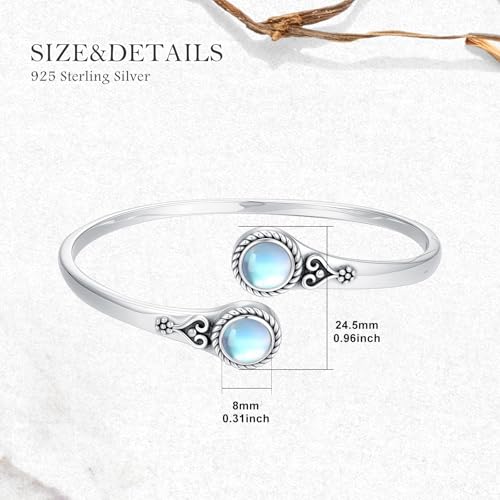 Moonstone Bangle Bracelet for Women 925 Sterling Silver 8MM Round Moonstone Cuff Bangle Ladies Jewelry Gifts